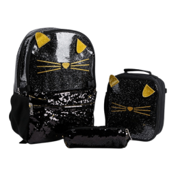 16 Inch Backpack 3 Pcs Set - Black Kitty